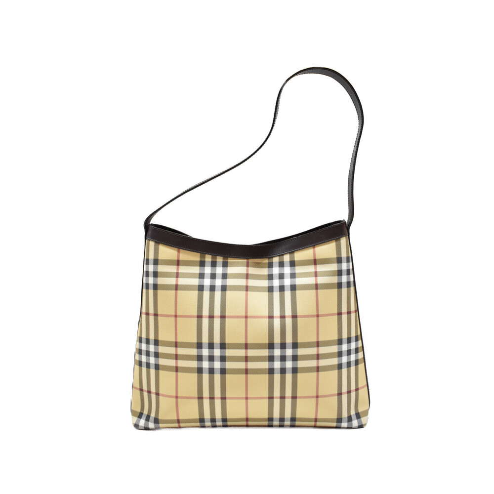 BURBERRY Nova Check Tote Bag Beige Tan Dark Brown Black Leather - Picture 4 of 7